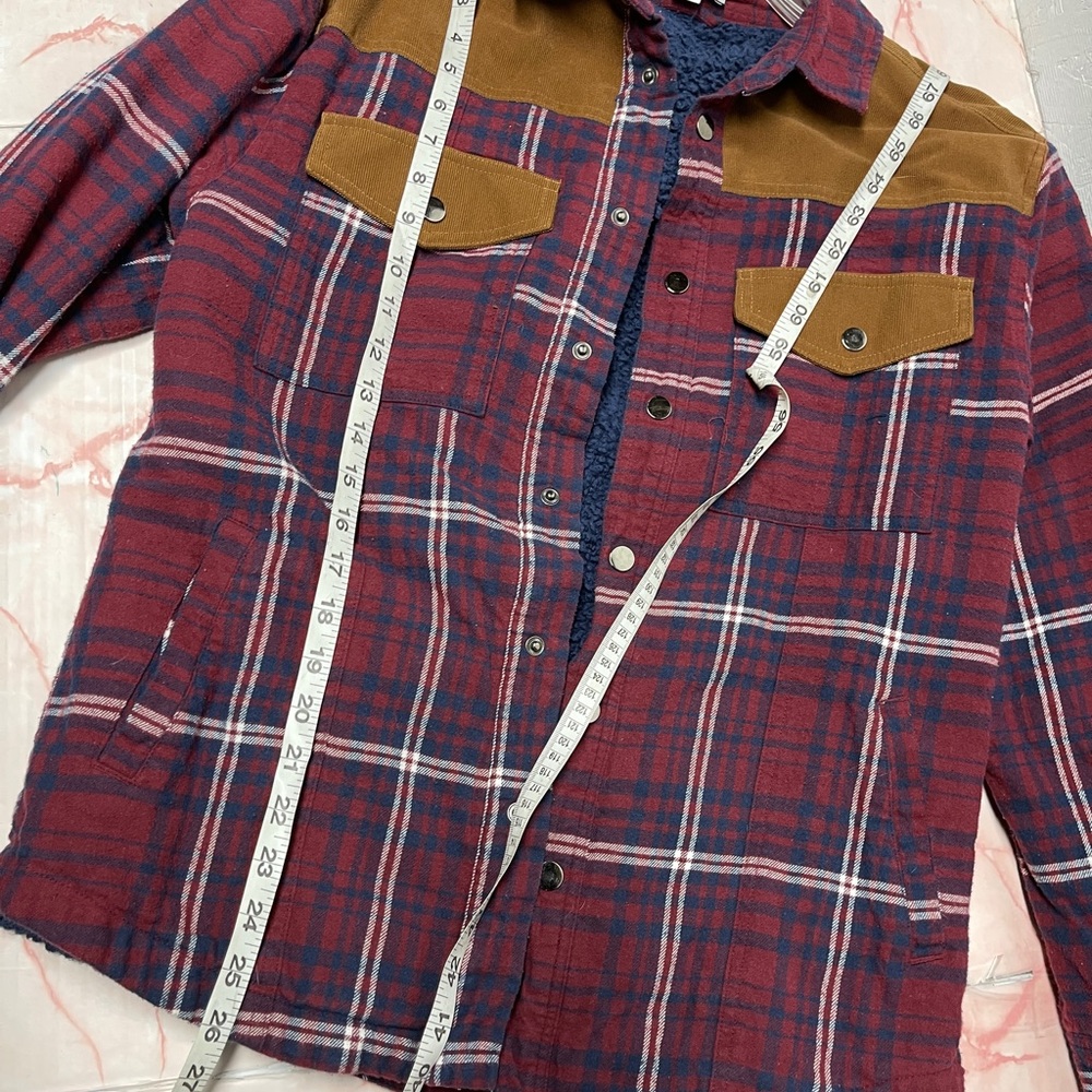 Como Man red plaid corduroy button front shacket - Picture 4 of 7